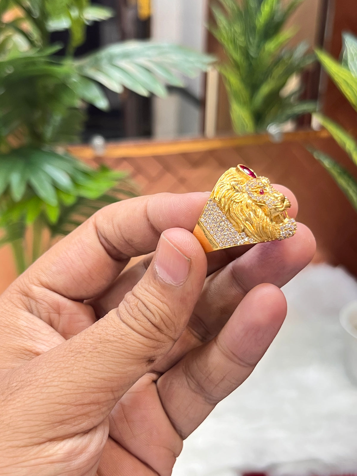 One gram gold plated lion design ring