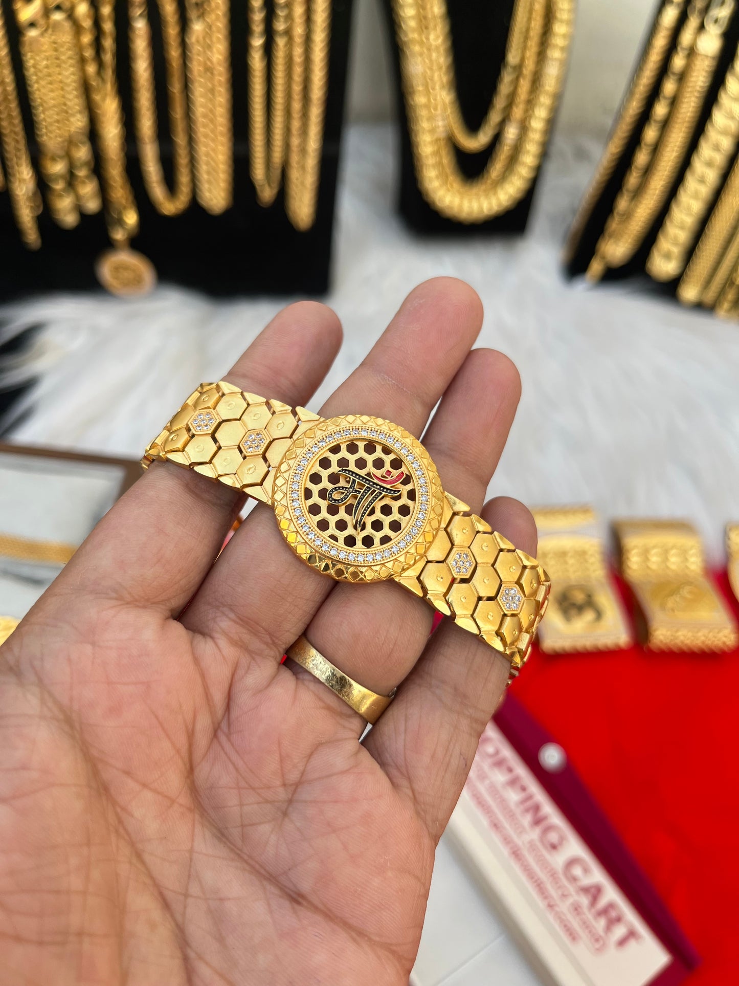 one gram gold plated premium maa design bracelet