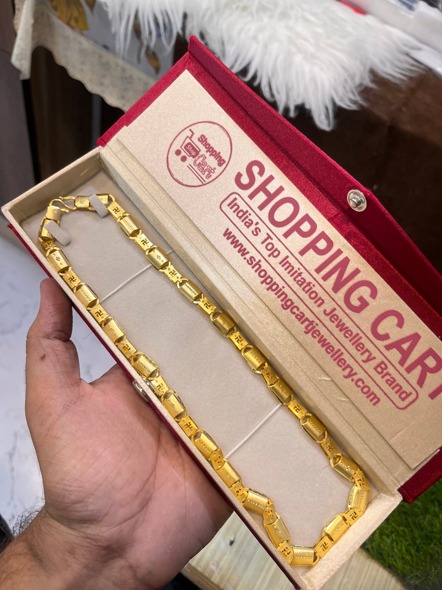 One gram gold plated swastik design navabi chain
