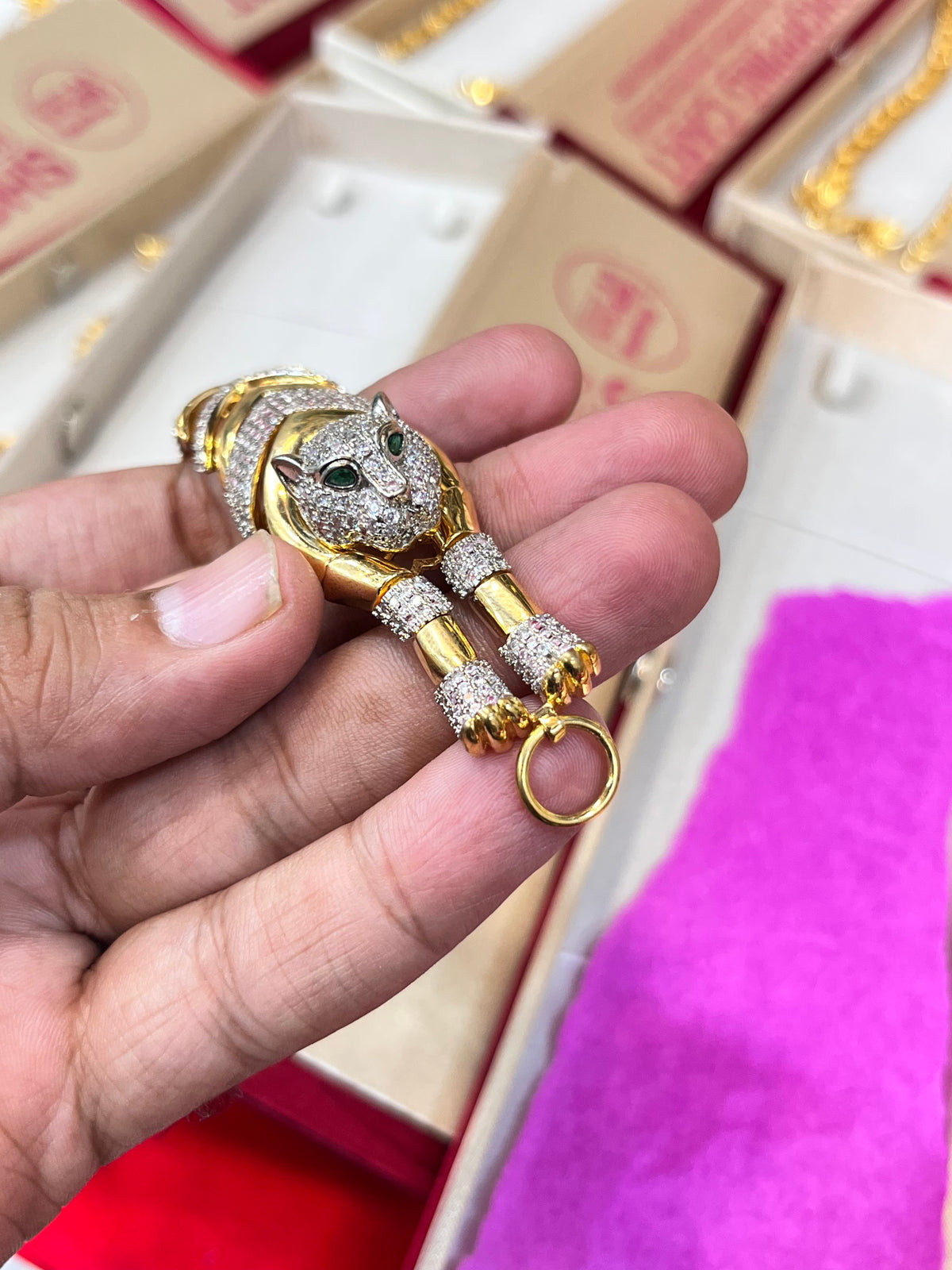 One gram gold plated lion daimond bracelet