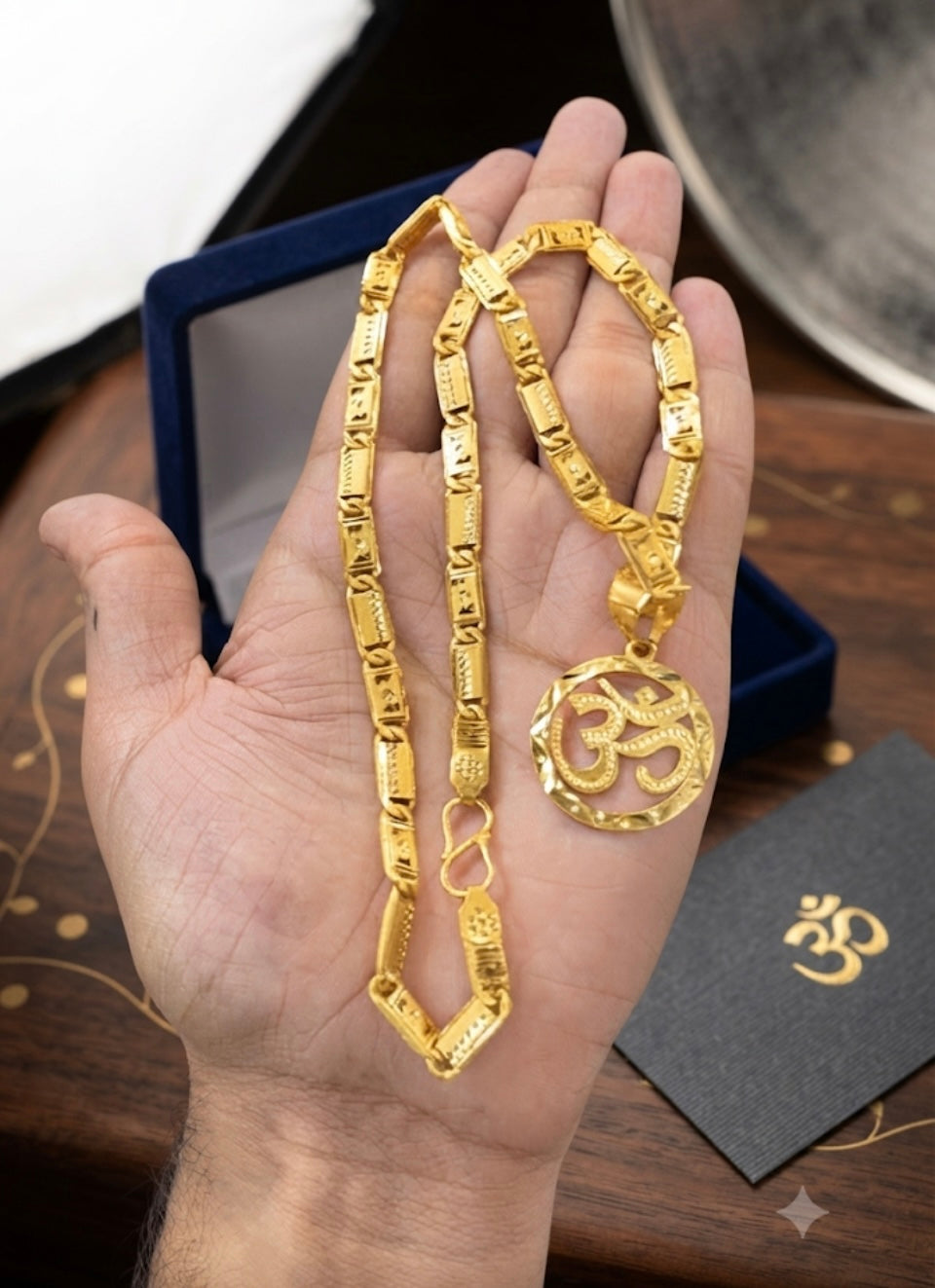 One gram gold plated navabi chain with om pandent