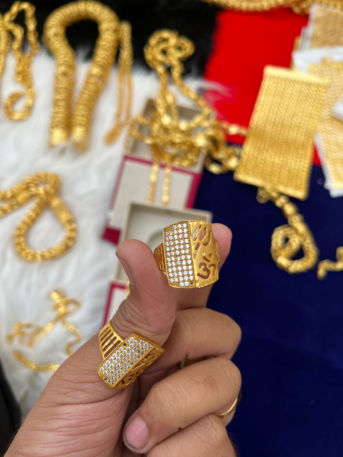 Men's Gold Plated Premium Om Daimond Ring