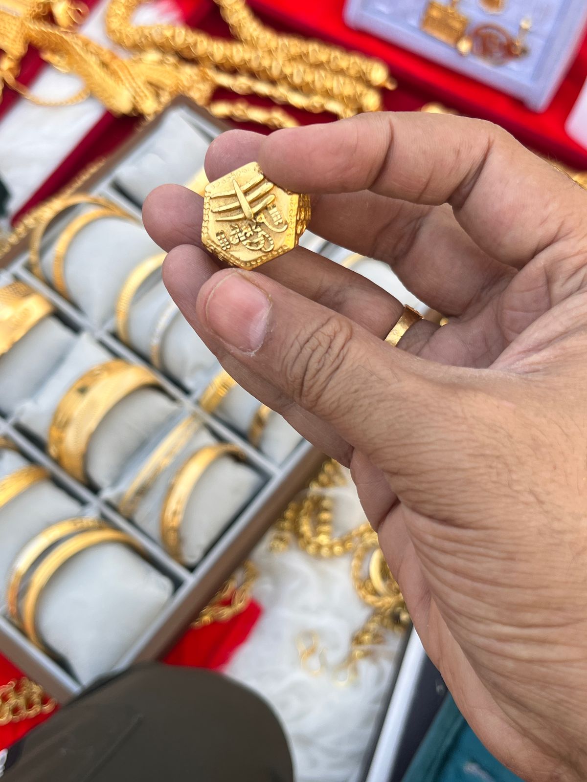 Gold platwd mahadev design premium ring for men
