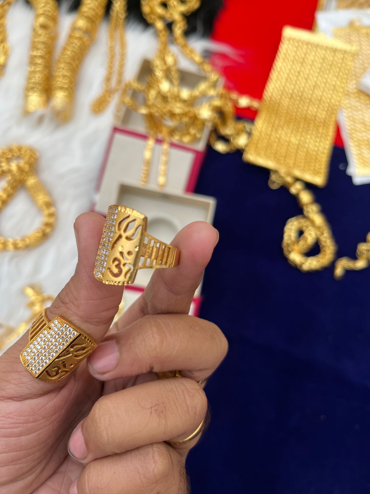 Men's Gold Plated Premium Om Daimond Ring