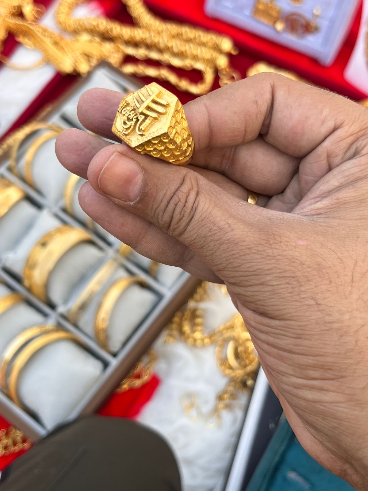 Gold platwd mahadev design premium ring for men