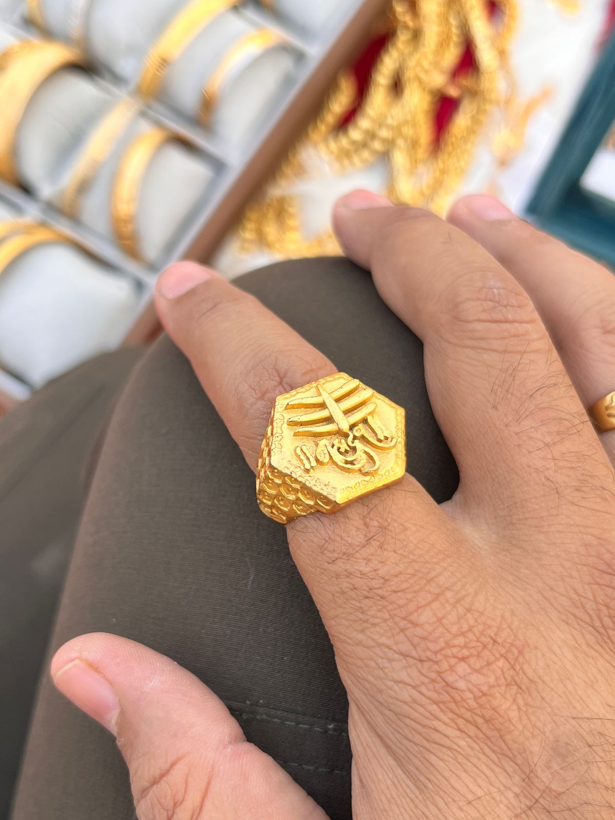 Gold platwd mahadev design premium ring for men