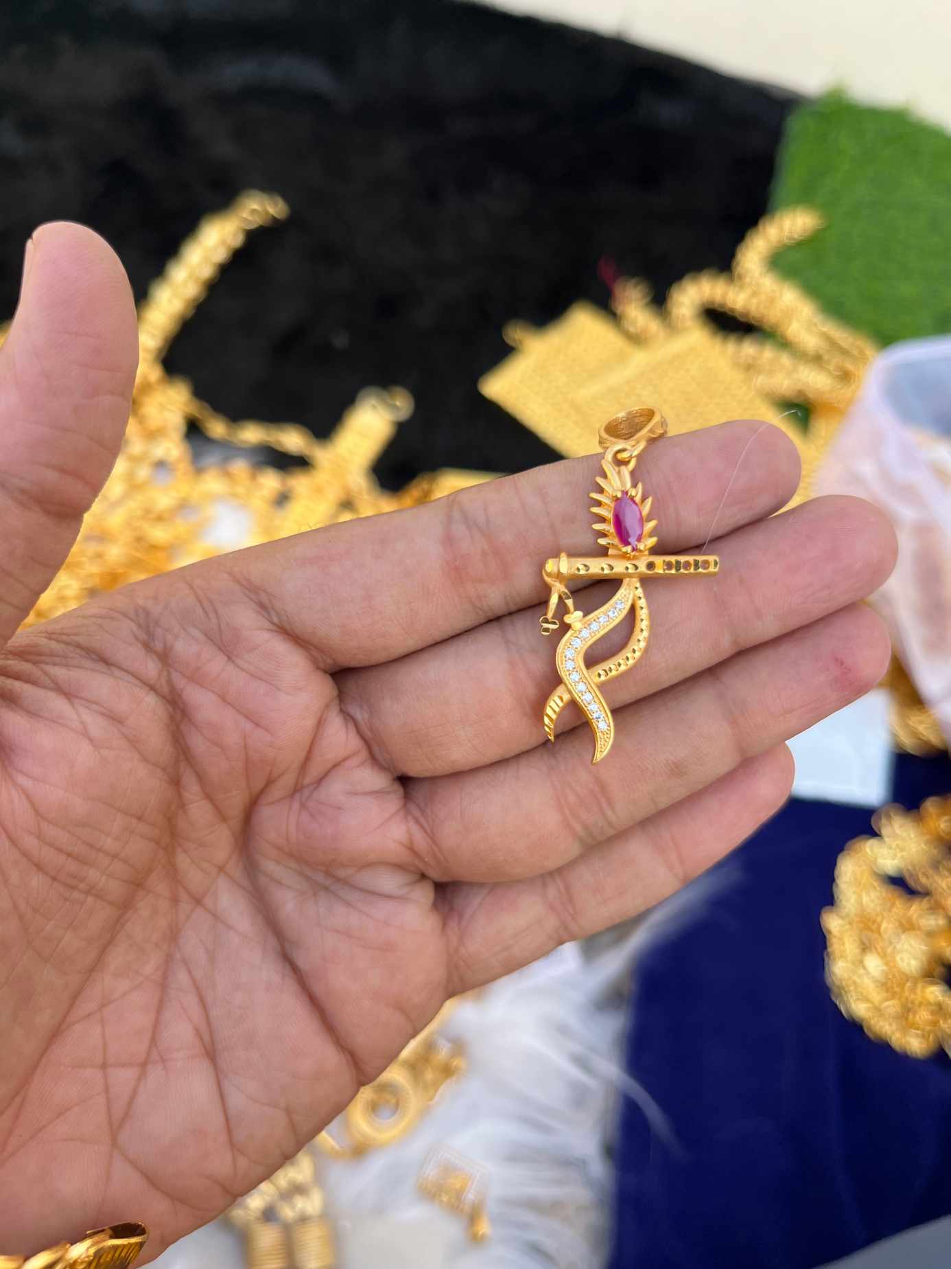 one gram gold Krishna Design Daimond Pendent