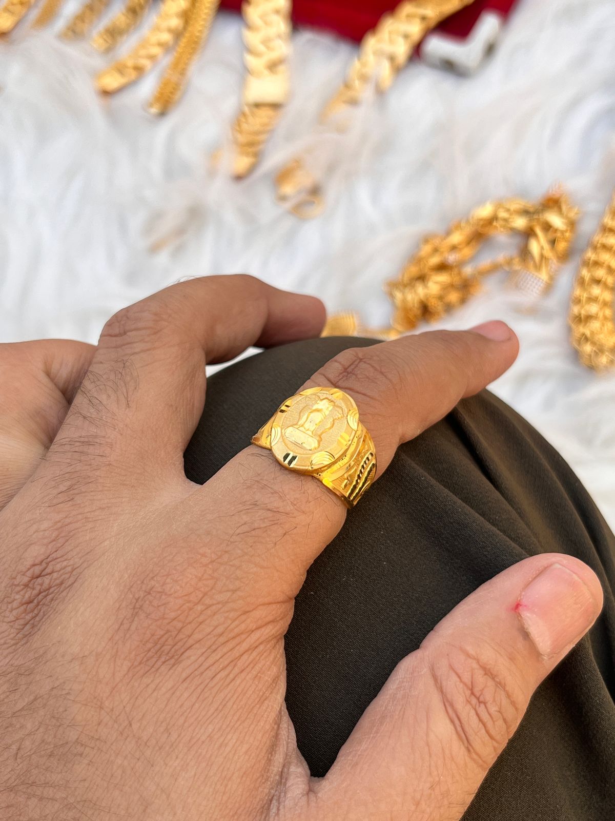 Gold plated premium round shape ashokstumb ring for men