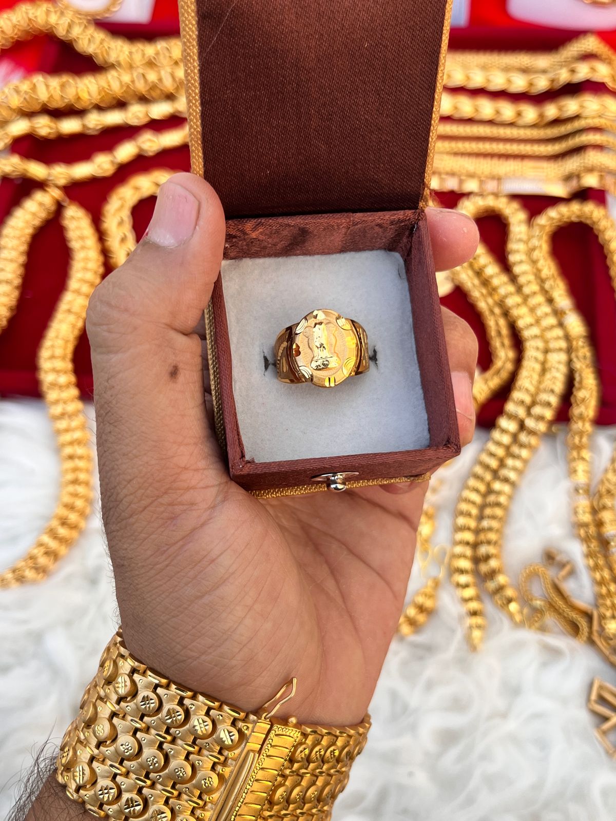 Gold plated premium round shape ashokstumb ring for men