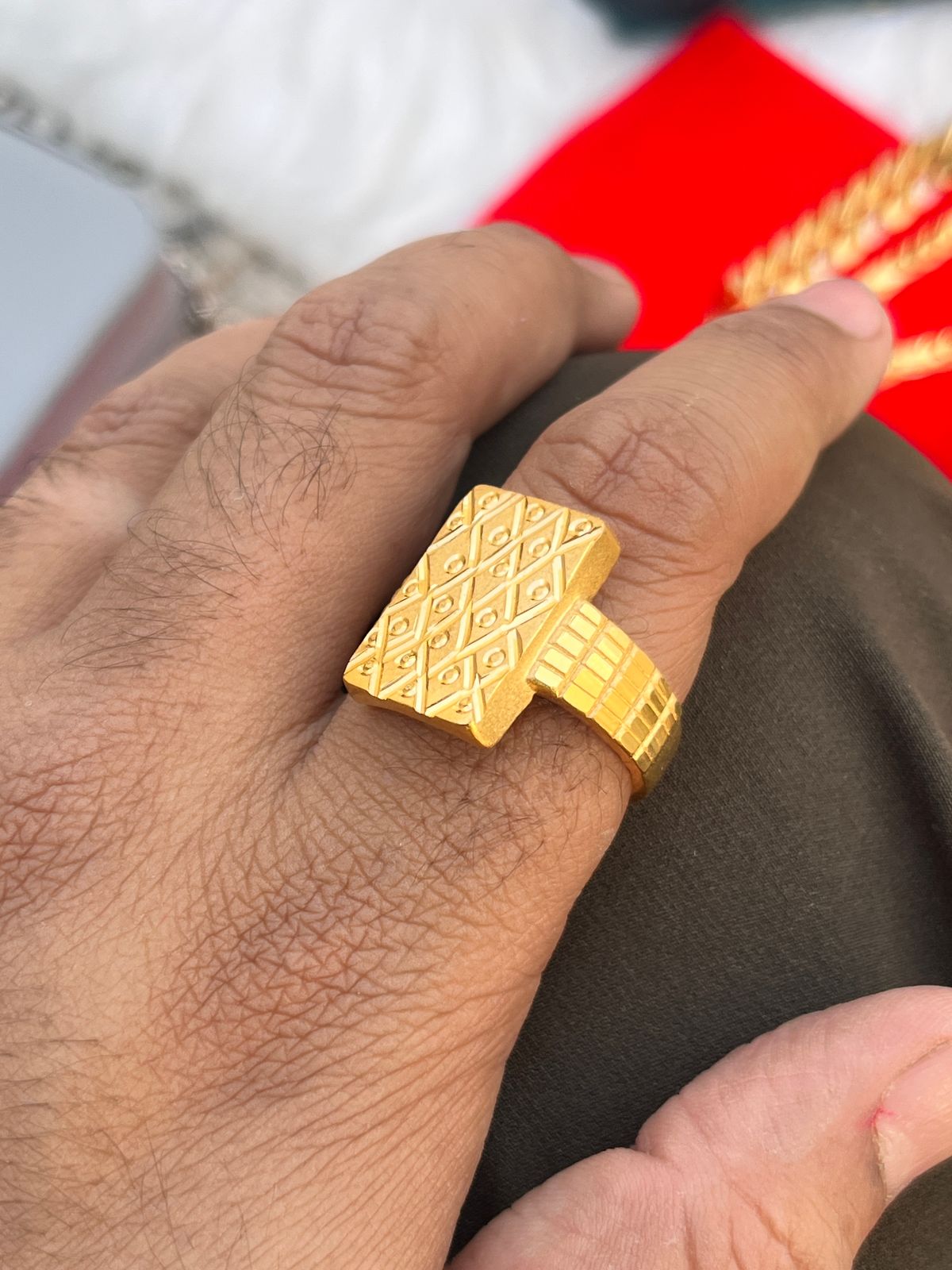 Gold plated premium biscuit design ring for men