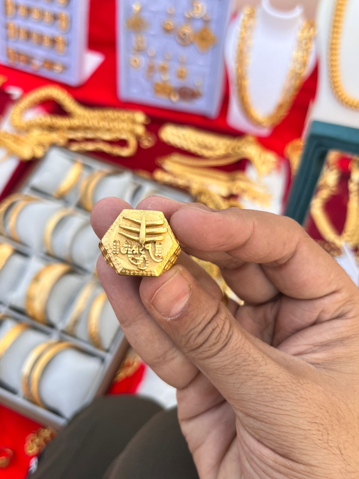 Gold platwd mahadev design premium ring for men