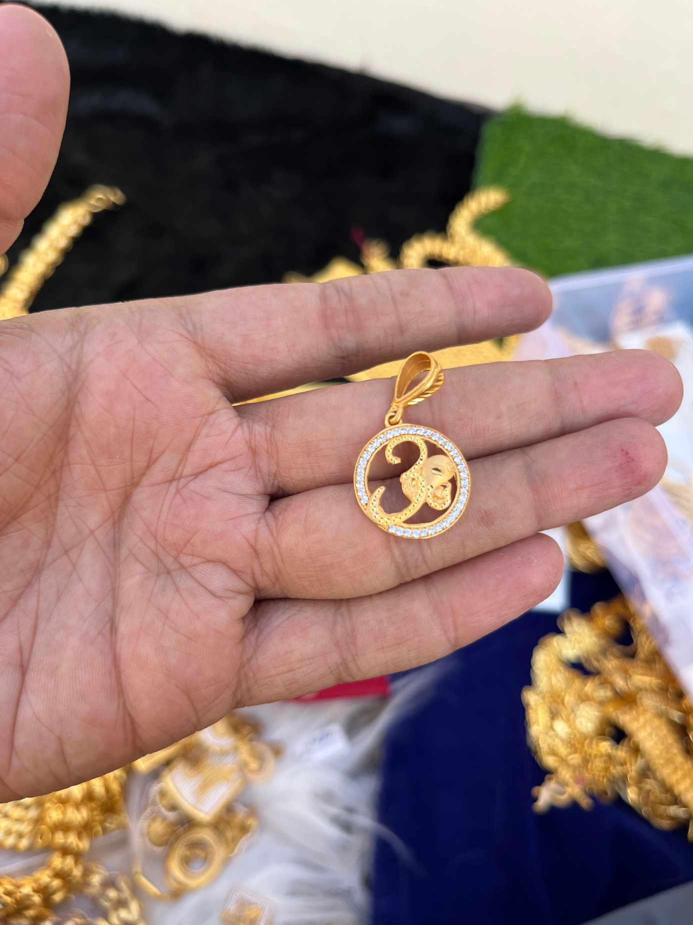 one gram gold Om Design Daimond Small Pendent