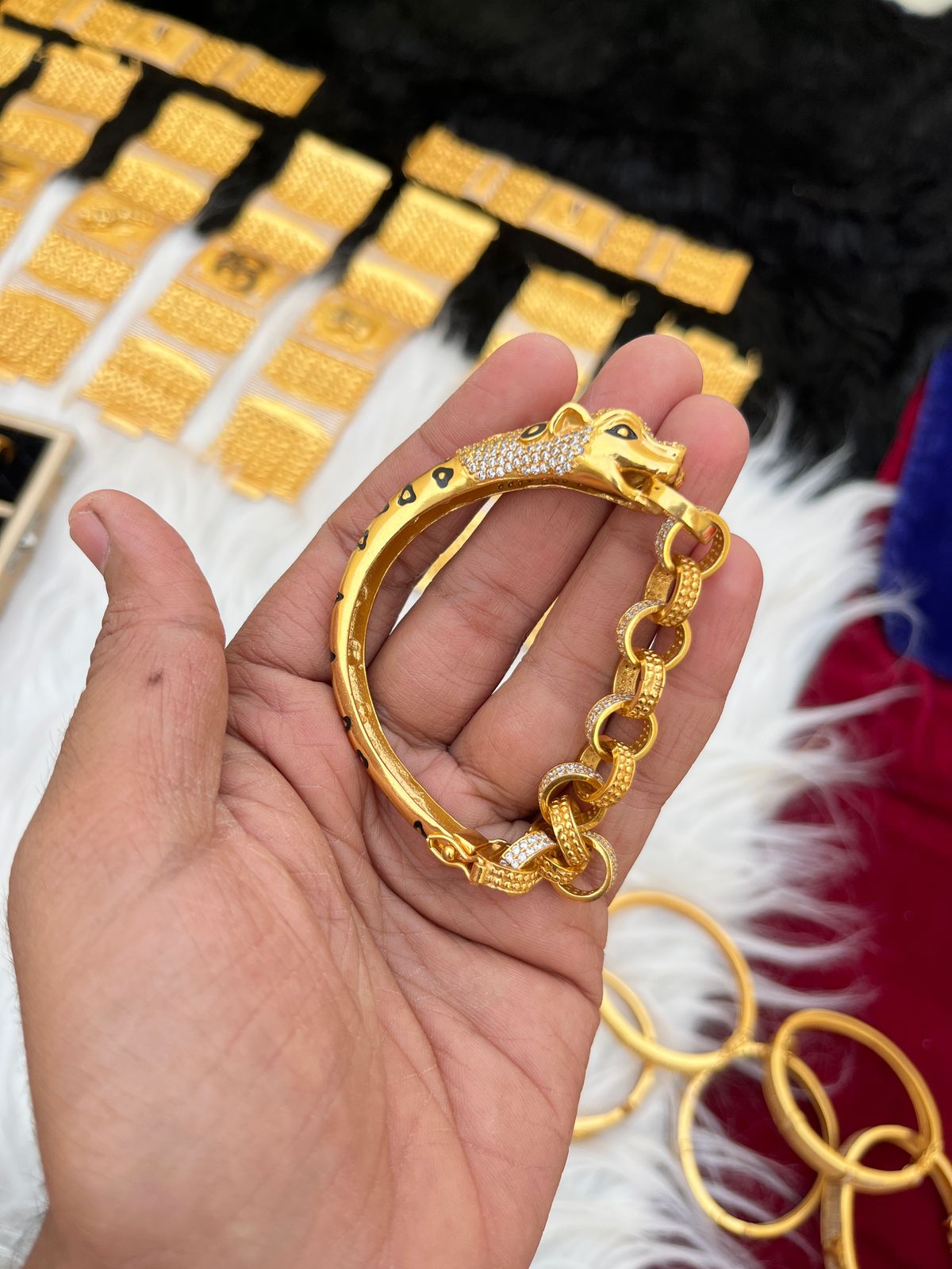 Gold plated premium jeguar design slim fold bracelet