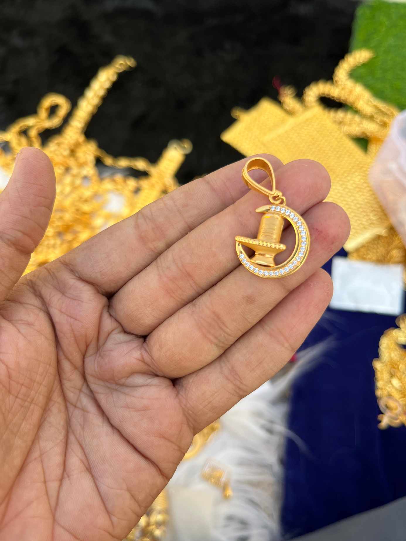 one gram gold Shiv Ji Design Daimond Pendent