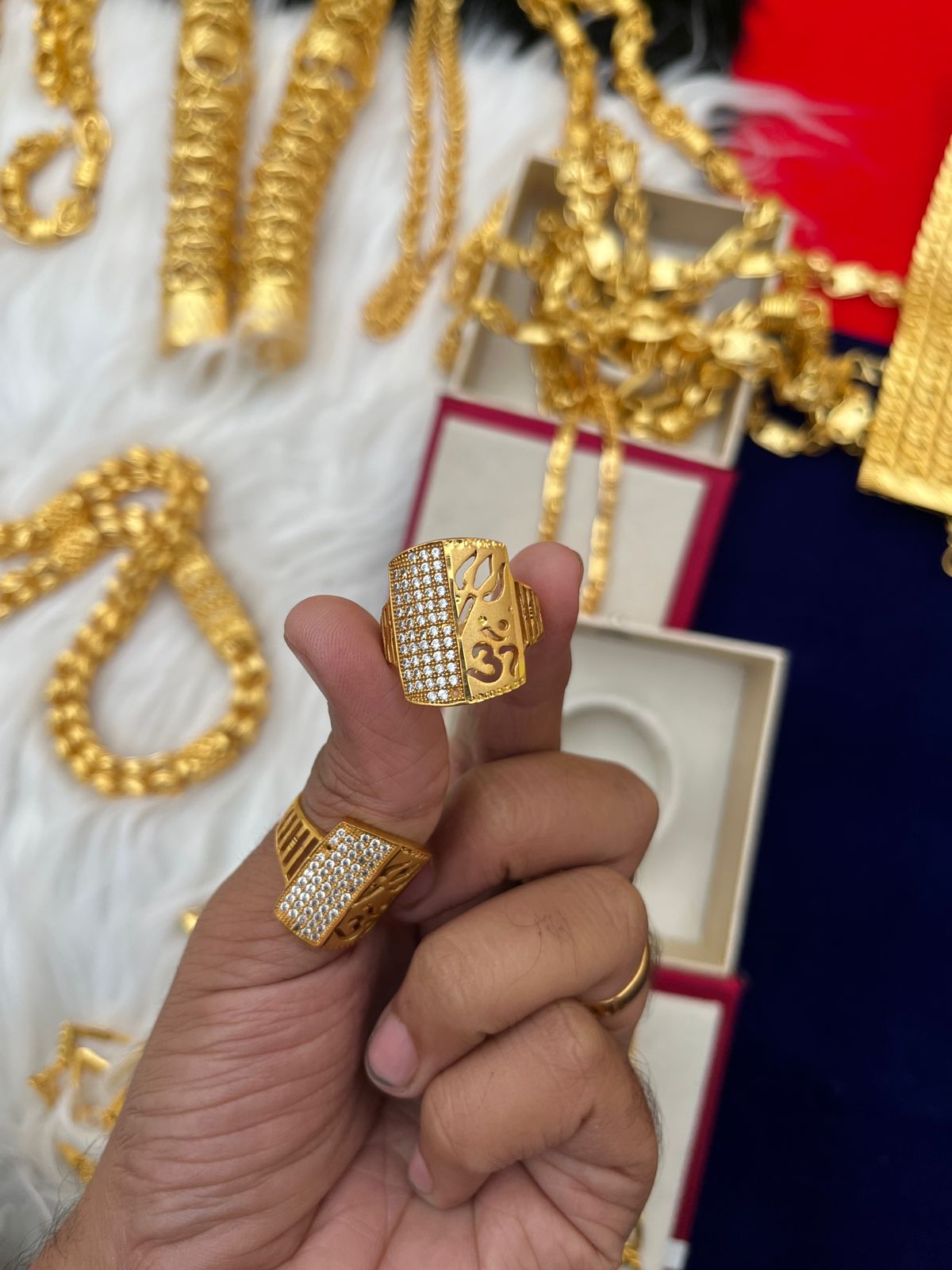Men's Gold Plated Premium Om Daimond Ring