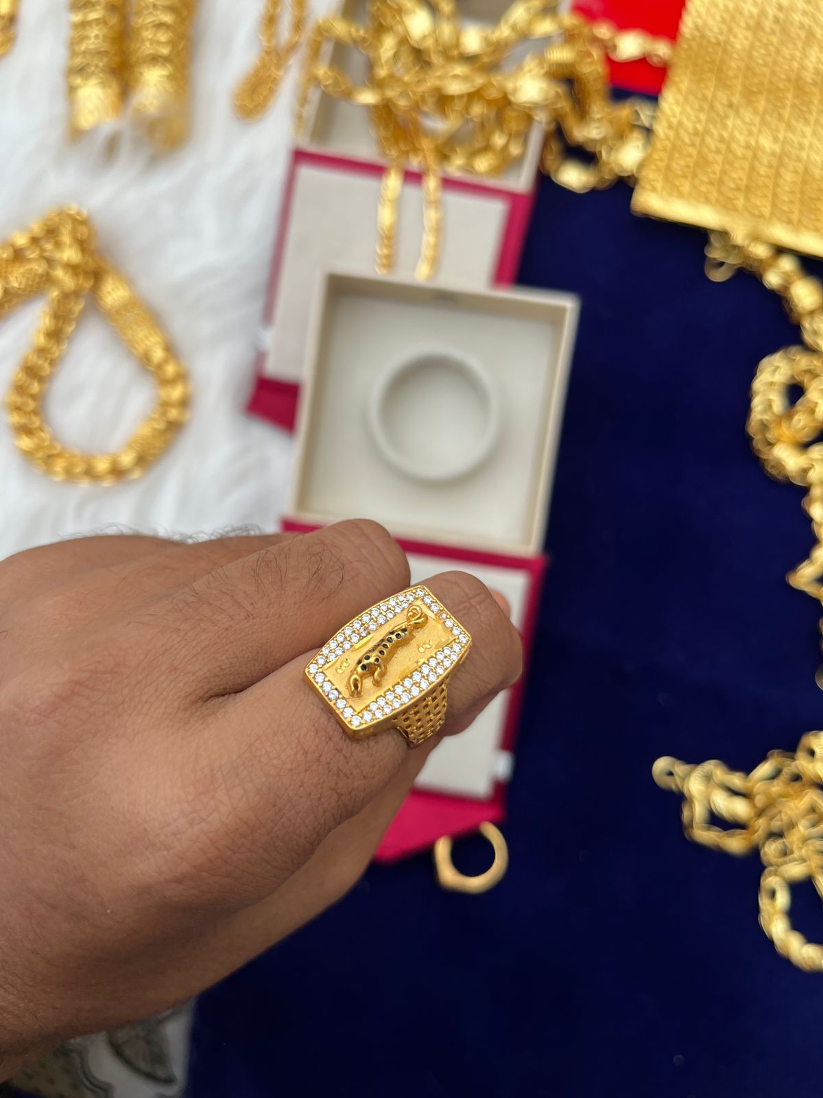 Men's one gram gold jeguar Premium Daimond Ring