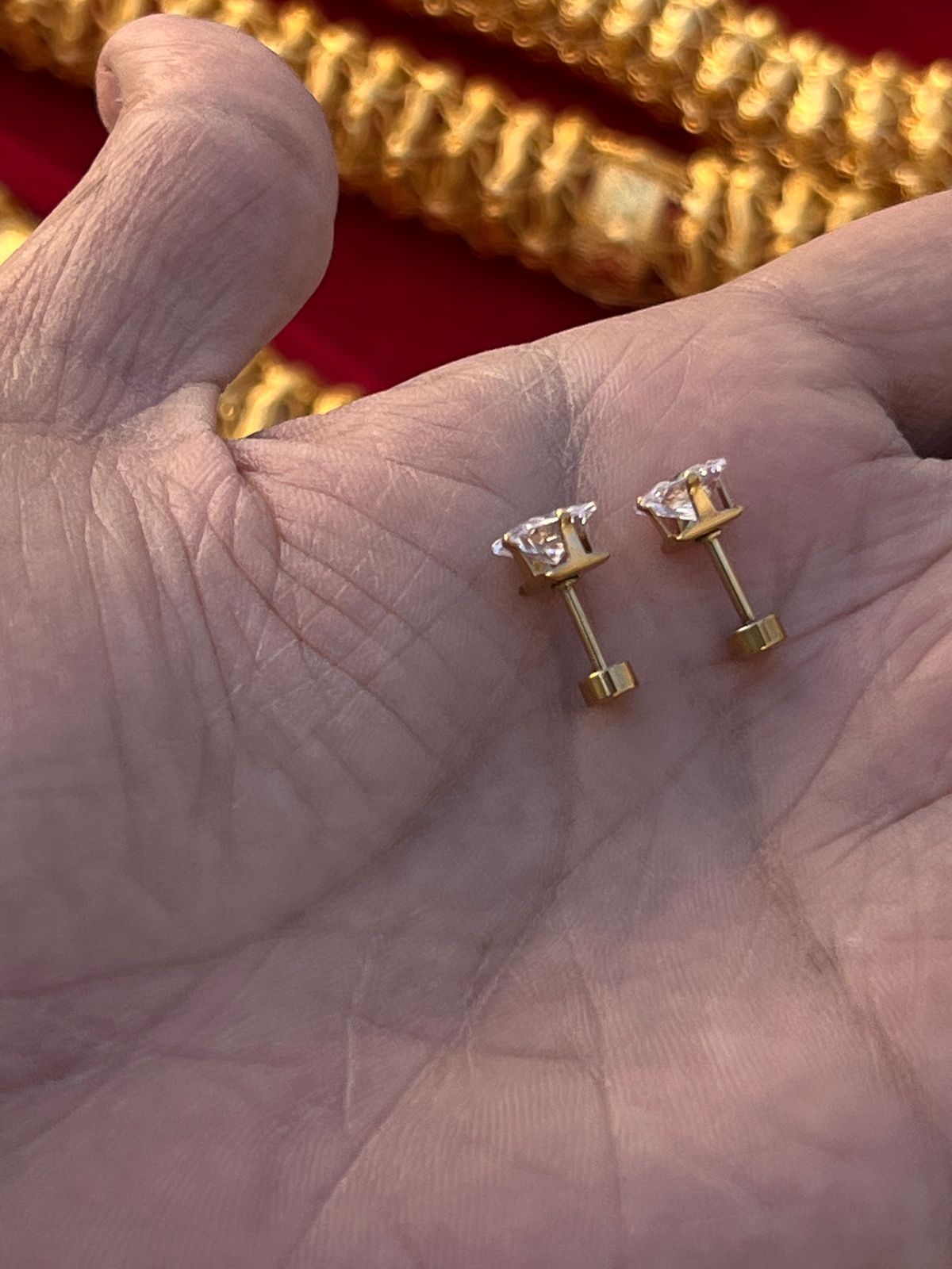Gold plated white stone design men's earrings