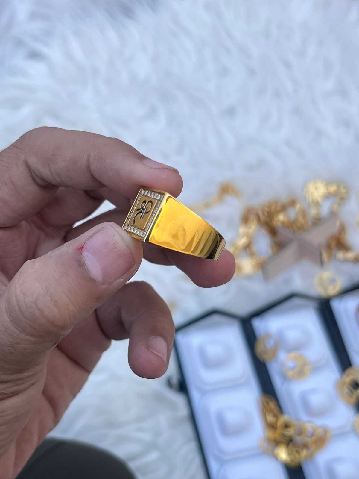 one gram gold premium glosy design Shree ring for men