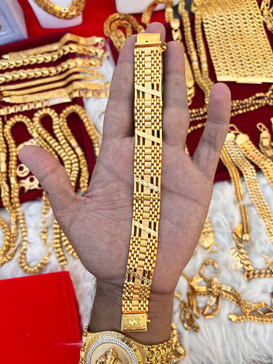 Gold plated premium flat lock design bracelet for men