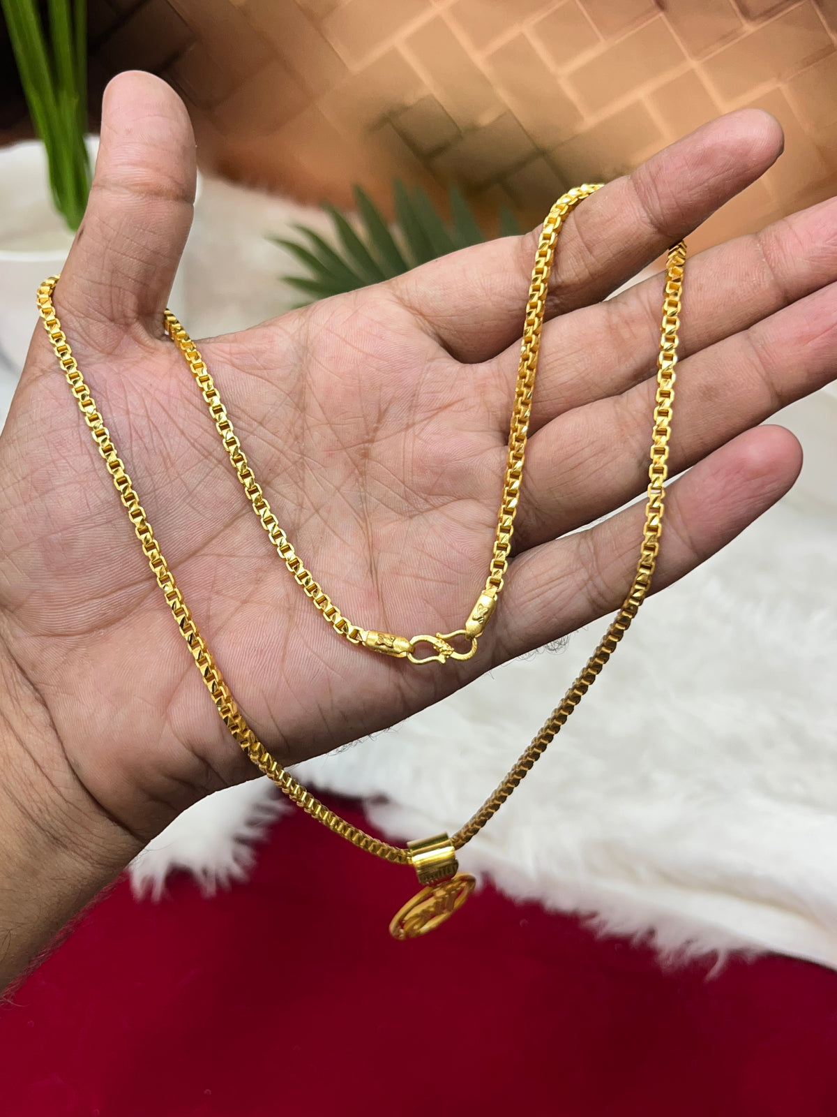 one gram gold plated stright design chain with maa pandent