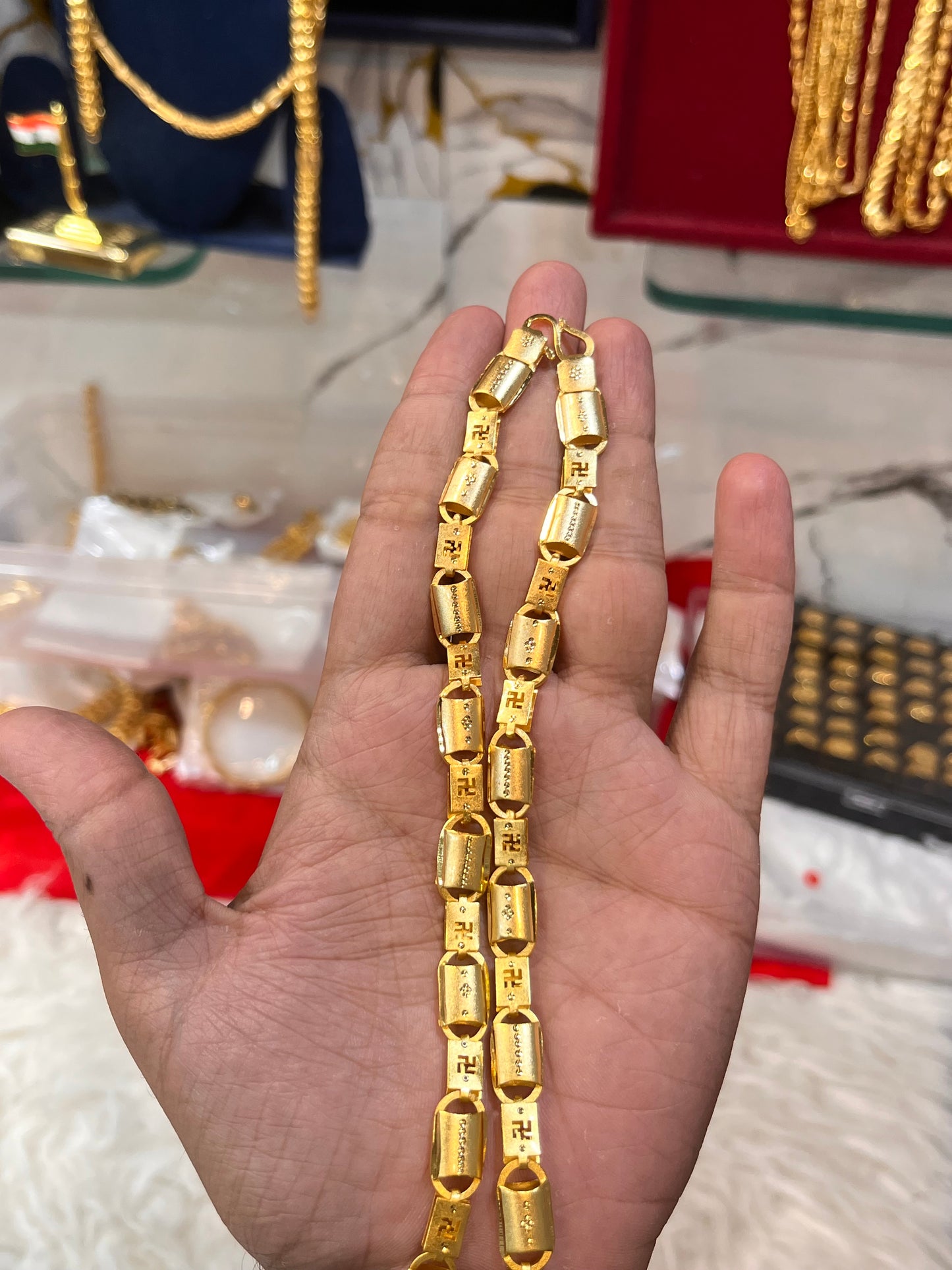One gram gold plated swastik design navabi chain