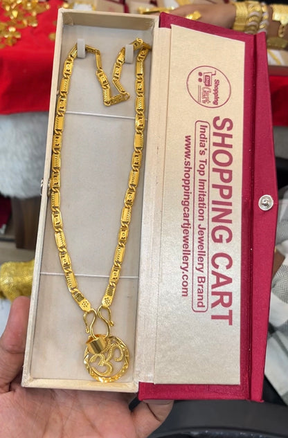 One gram gold plated navabi chain with om pandent