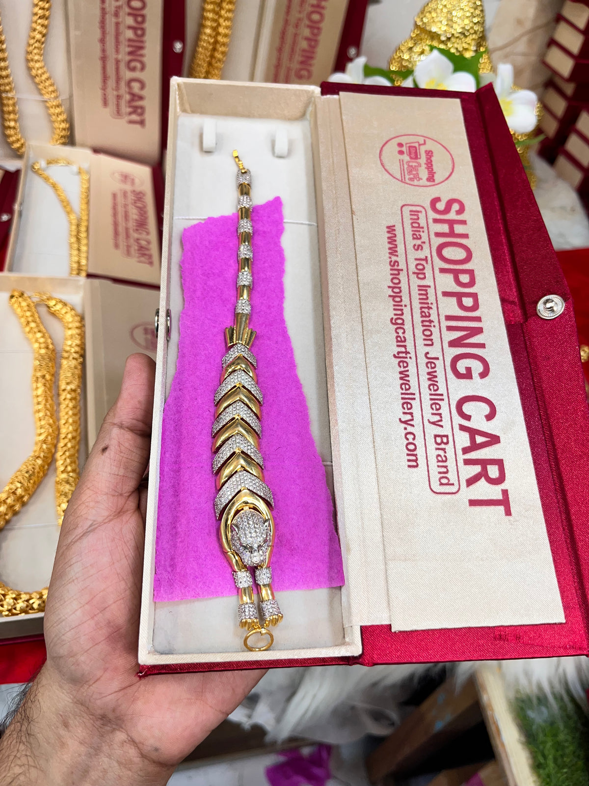 One gram gold plated lion daimond bracelet
