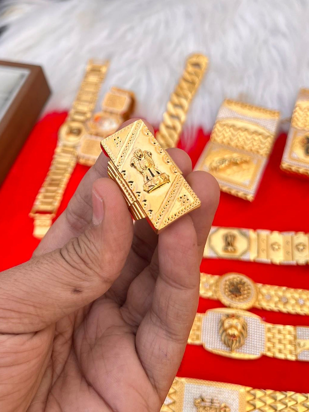 one gram gold plated ashok stumb long design ring