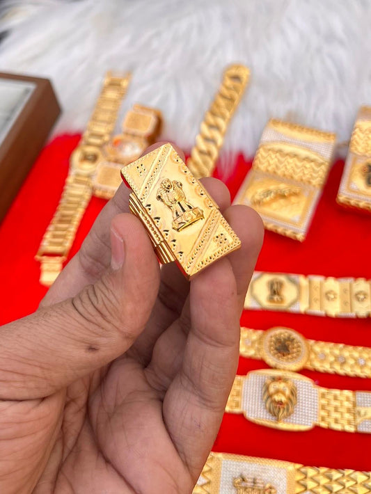 one gram gold plated ashok stumb long design ring