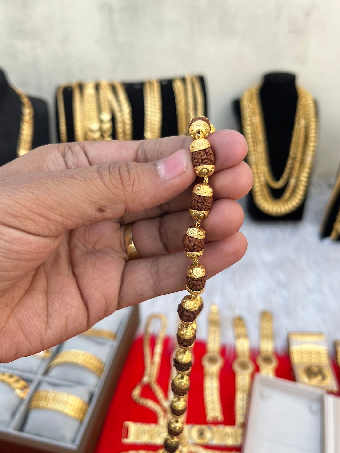 one gram gold plated heavy brown design rudhraksh mala