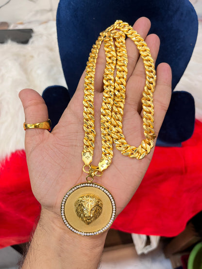 one gram gold plated singapuri chain with lion big pandent