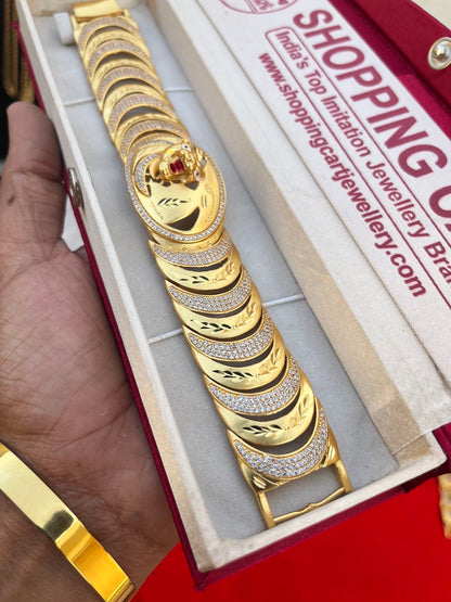one gram gold plated lion salang heavy big design bracelet