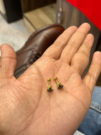 one gram gold plated men’s black stone design earrings