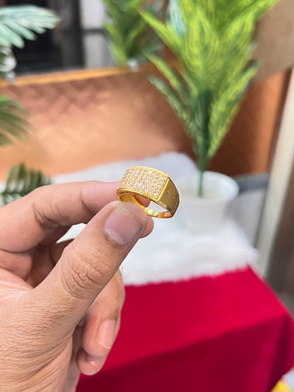 one gram gold plated round daimond design ring