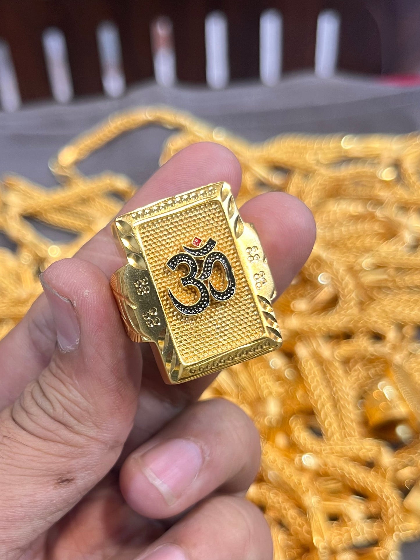 one gram gold plated om heavy ring