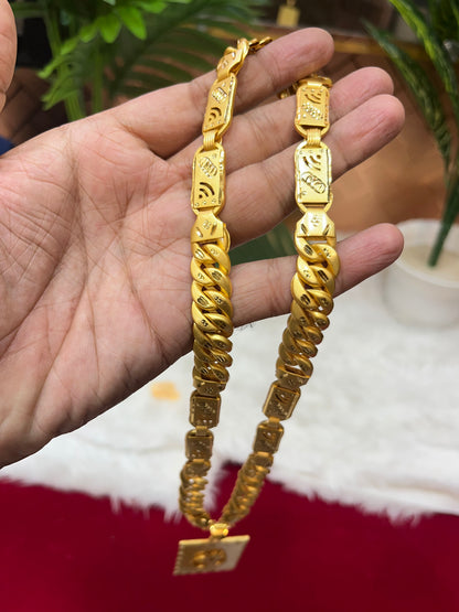 one gram gold plated navabi singapuri chain with maa big biscuit pandent