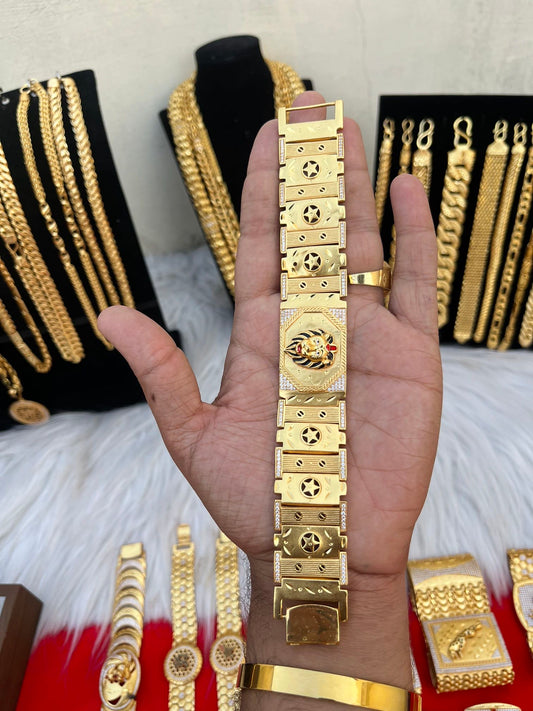 one gram gold plated lion big design bracelet