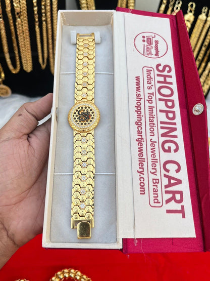 one gram gold plated om heavy design bracelet