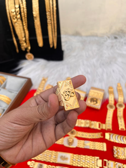 one gram gold plated long om design ring
