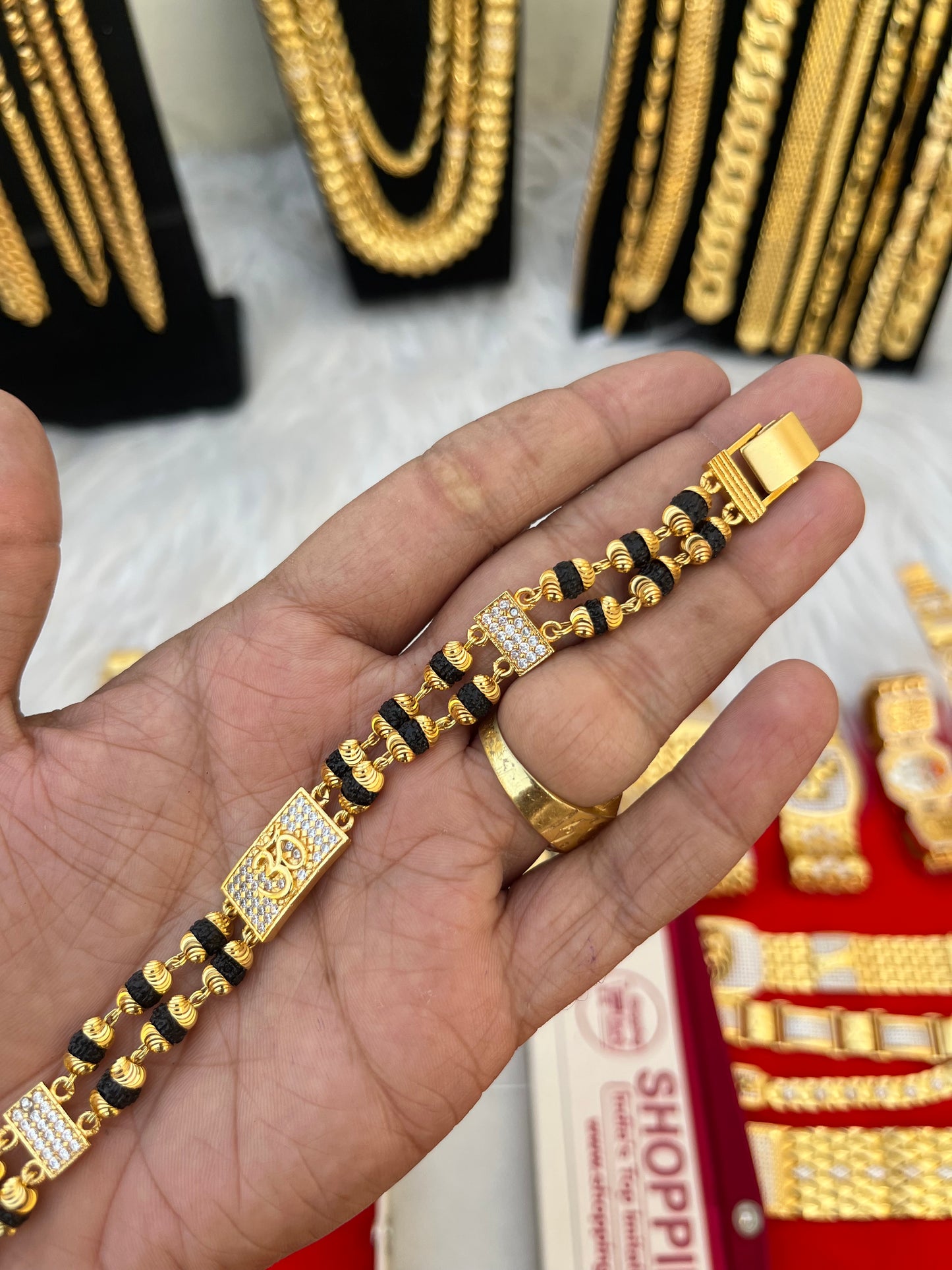 one gram gold plated rudhraksh om bracelet