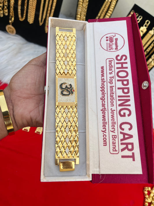 one gram gold plated om heavy big bracelet