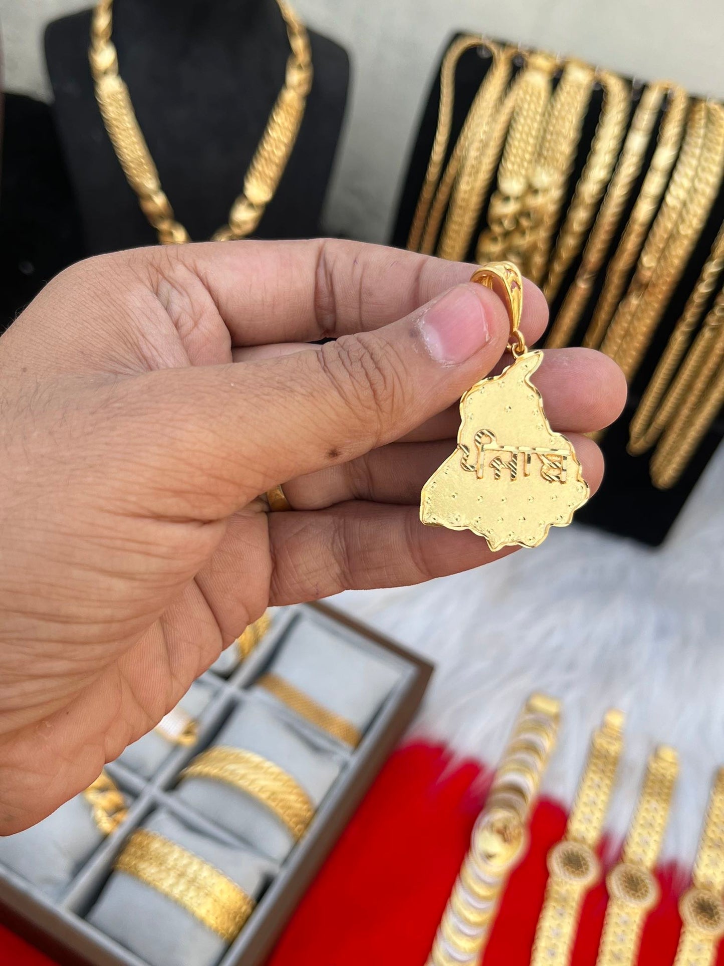 one gram gold plated punjab map design pandent