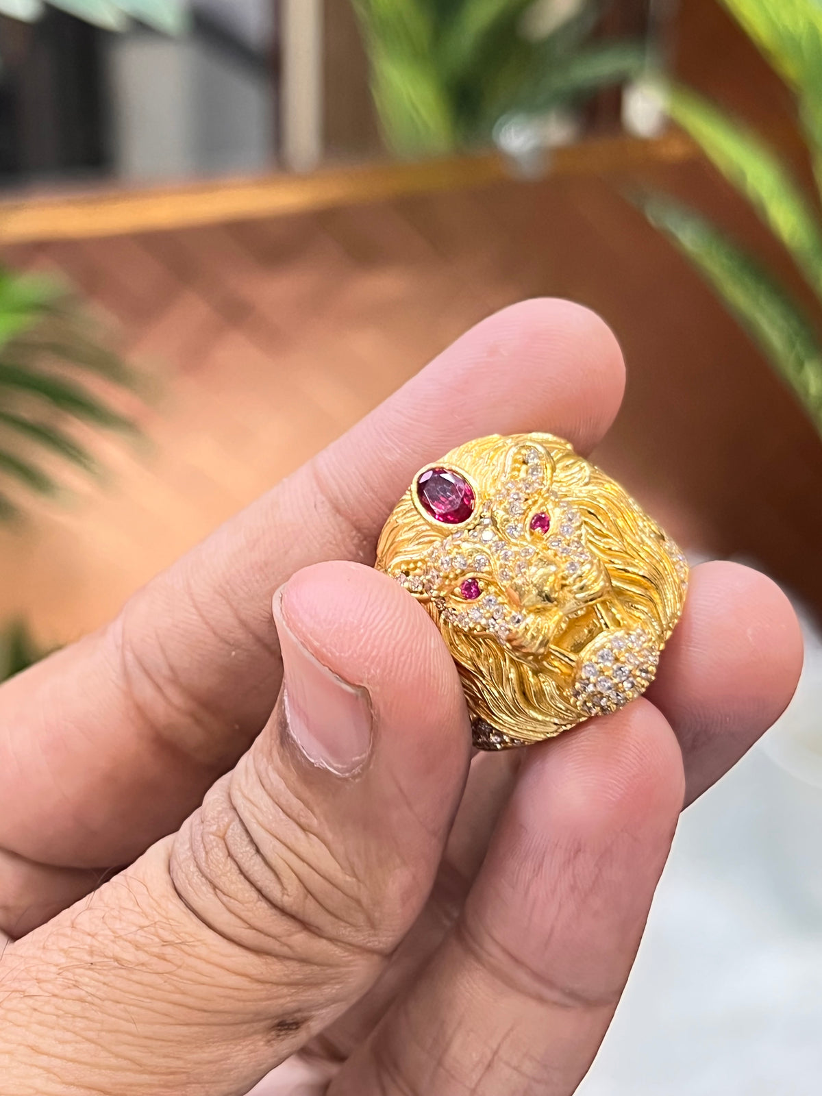 One gram gold plated lion design ring