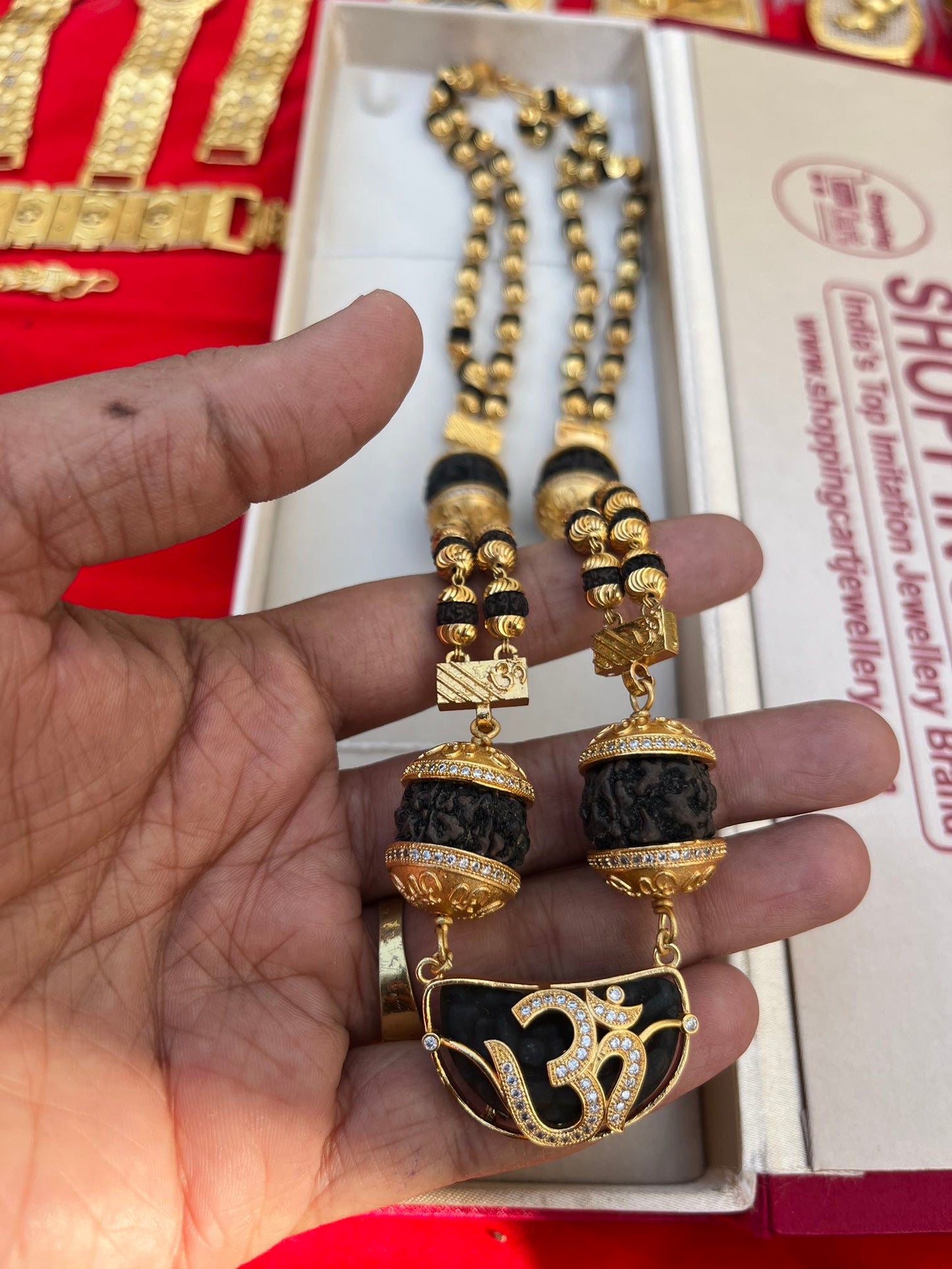 One gram gold plated heavy rudhraksh mala with om pendent