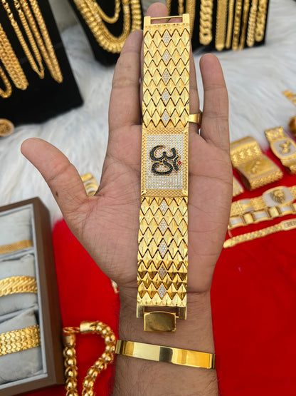 one gram gold plated om heavy big bracelet
