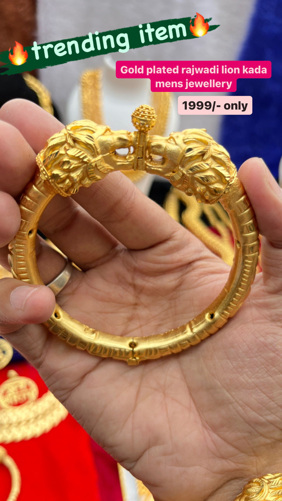 Gold plated Rajwadi design kada for men - Main Image