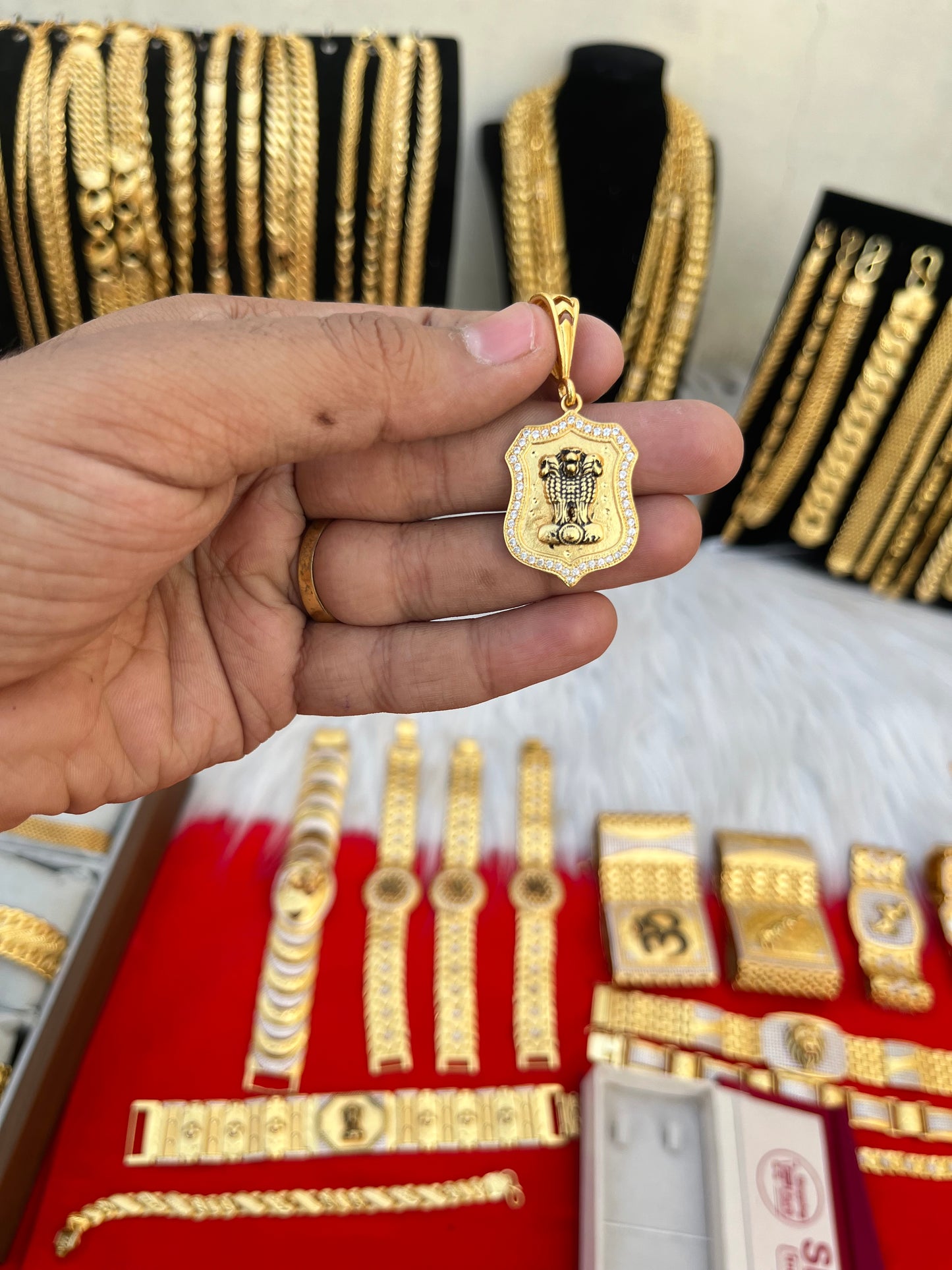 one gram gold plated ashok stumb design pandent
