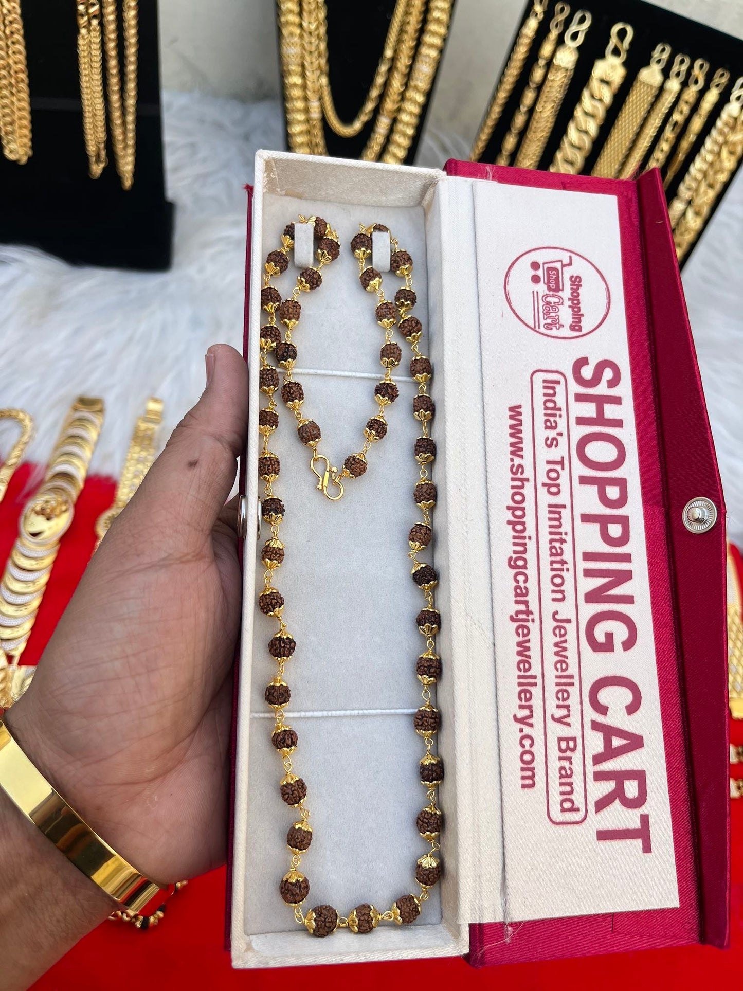 one gram gold plated brown rudhraksh mala