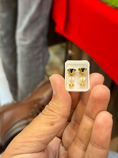 one gram gold plated men’s black stone design earrings