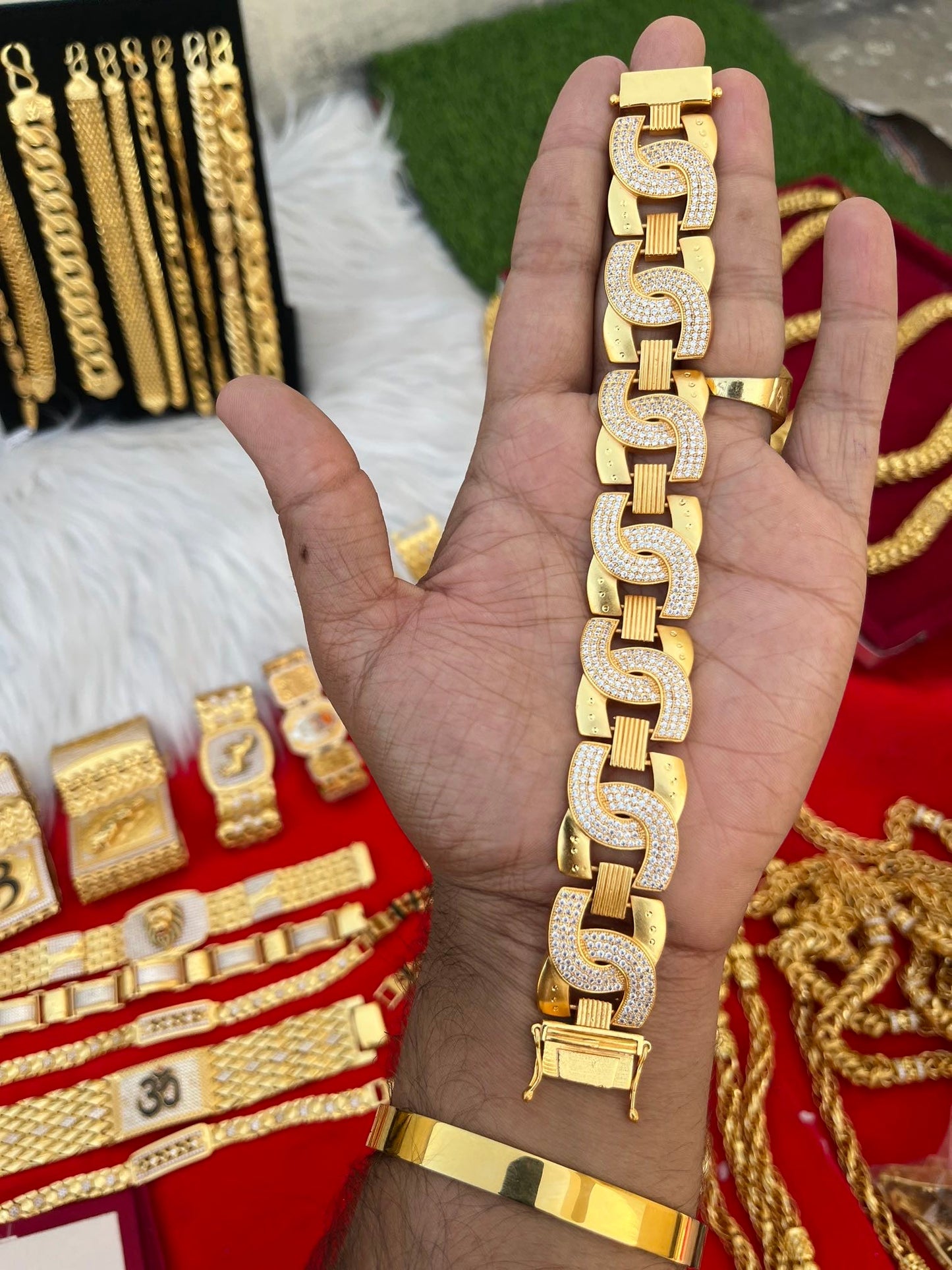 one gram gold plated daimond salang design big bracelet